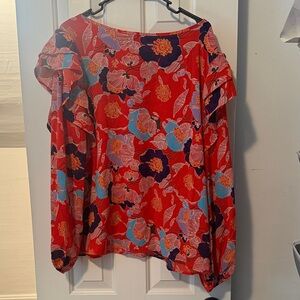 Elegant Floral Women's Blouse - Red and Blue